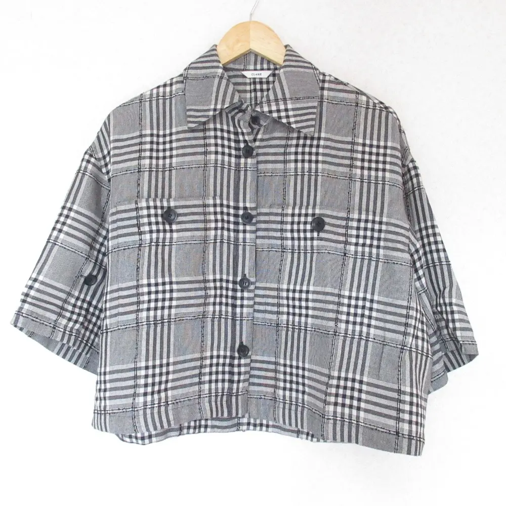 CLANE クラネ LOOP LINE CHECK SHORT SHIRT ループライン チェック ショートスリーブ シャツ 14122-4122 サイズ1 ブラック