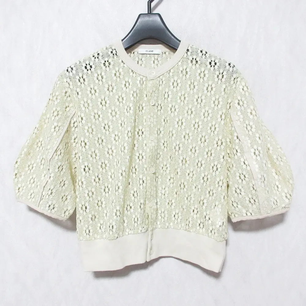 CLANE クラネ VINTAGE LACE MINI PUFF CARDIGAN ハーフスリーブ クロップド レースカーディガン 14122-4212 1 ベージュ