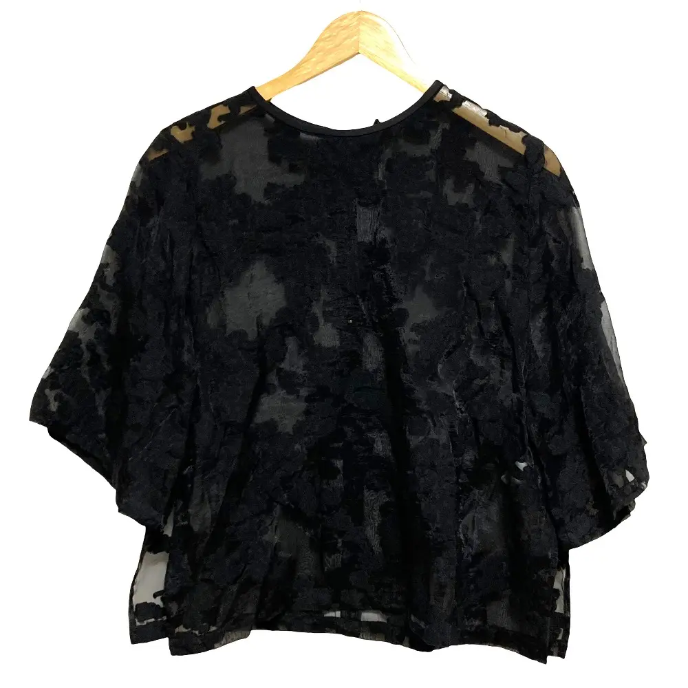 CLANE クラネ BULGED FLOWER JACQUARD TOPS ハーフスリーブ ブラウス 14122-4022 サイズ2 ブラック