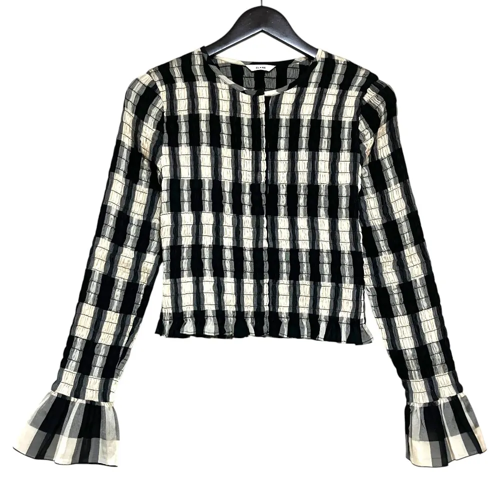 25AW CLANE クラネ SHIRRING DESIGN BLOUSE ギンガムチェック柄 ブラウス 19122-4142 サイズ1 ブラック×オフホワイト