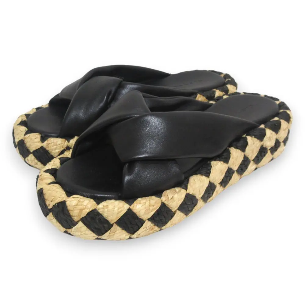 23SS CLERGERIE クレジュリー ANDREW レザー ダイヤ柄ラフィア サンダル 38 約24.5cm ブラック