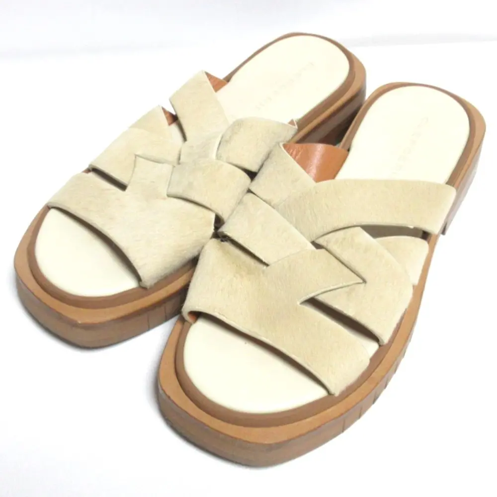 CLERGERIE クレジュリー ハラコ レザー クロスストラップ サンダル 38 24.0cm相当 ベージュ×ブラウン