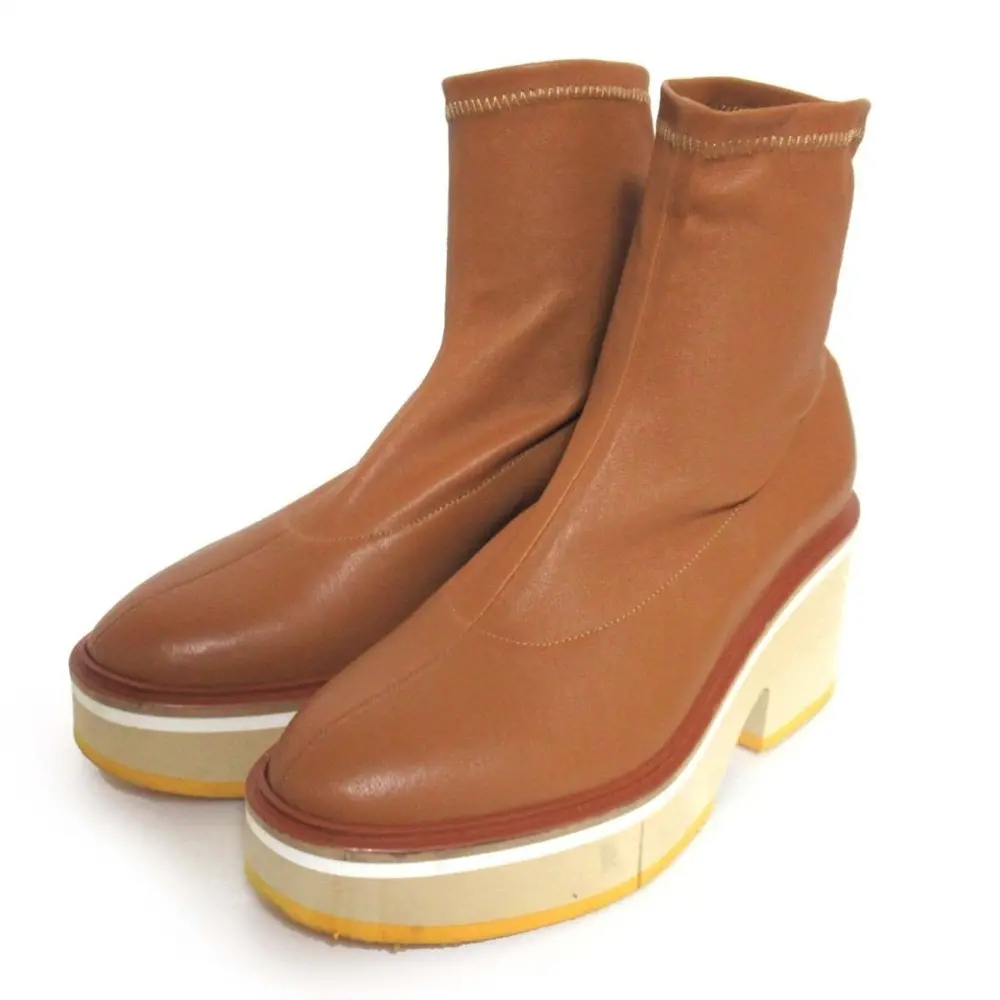 22AW CLERGERIE クレジュリー ALBANA ストレッチラムレザー マイクロブロックソール ショートブーツ 36.5 23.5cm相当 キャメル