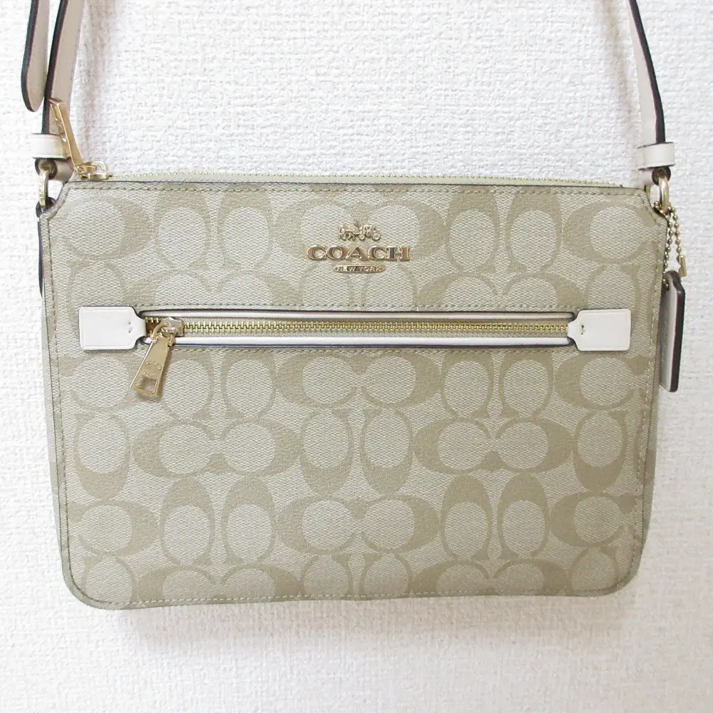 COACH コーチ シグネチャー クロスボディ ショルダーバッグ 91013 ベージュ×オフホワイト
