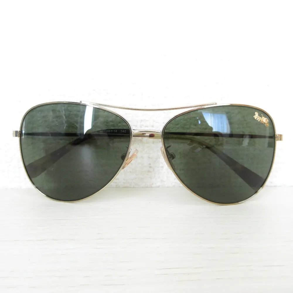 COACH コーチ メタルフレーム ダブルブリッジ ティアドロップ パイロット サングラス アイウェア HC7079 グリーン×ゴールド