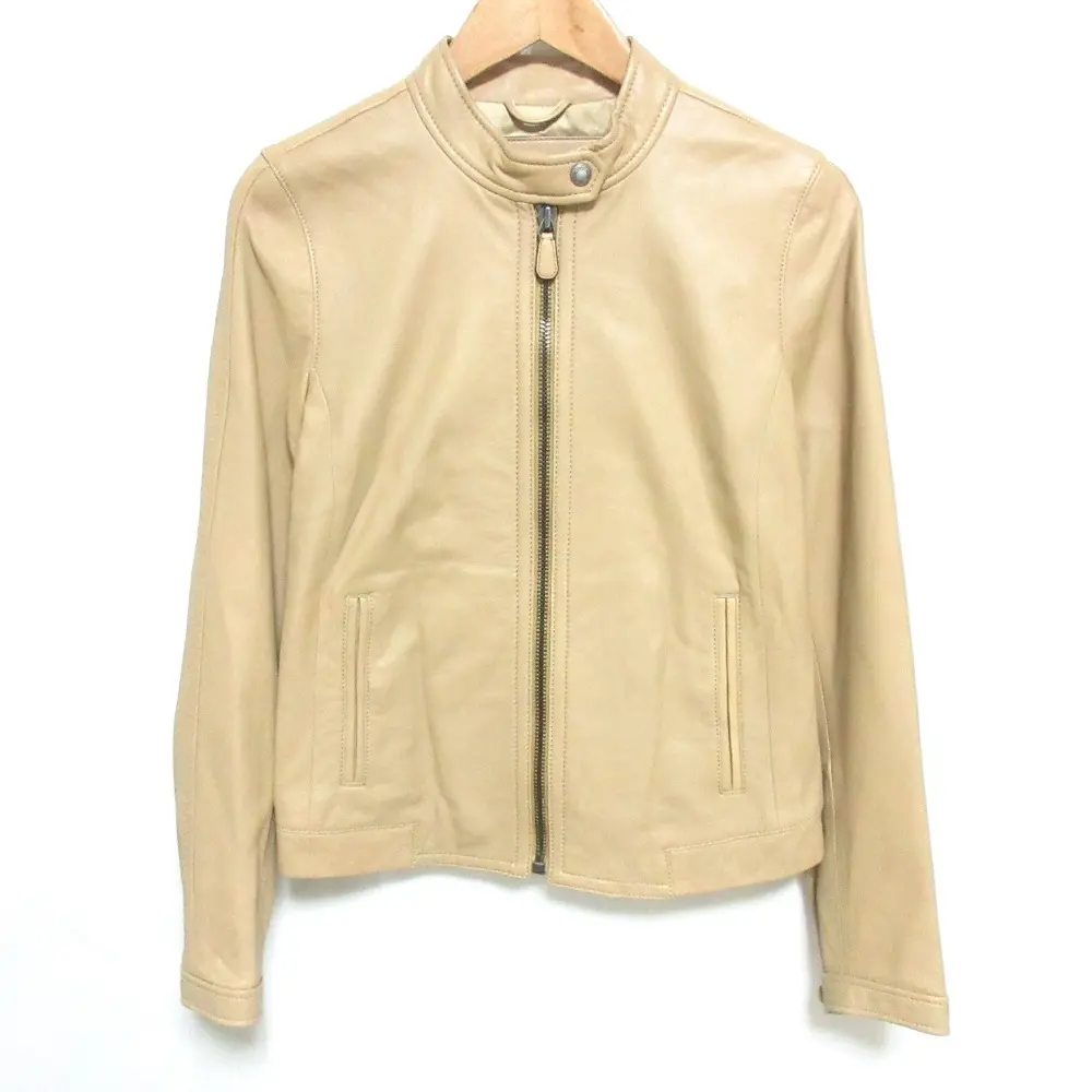 COACH コーチ ラムレザー シングル ライダースジャケット XS ベージュ