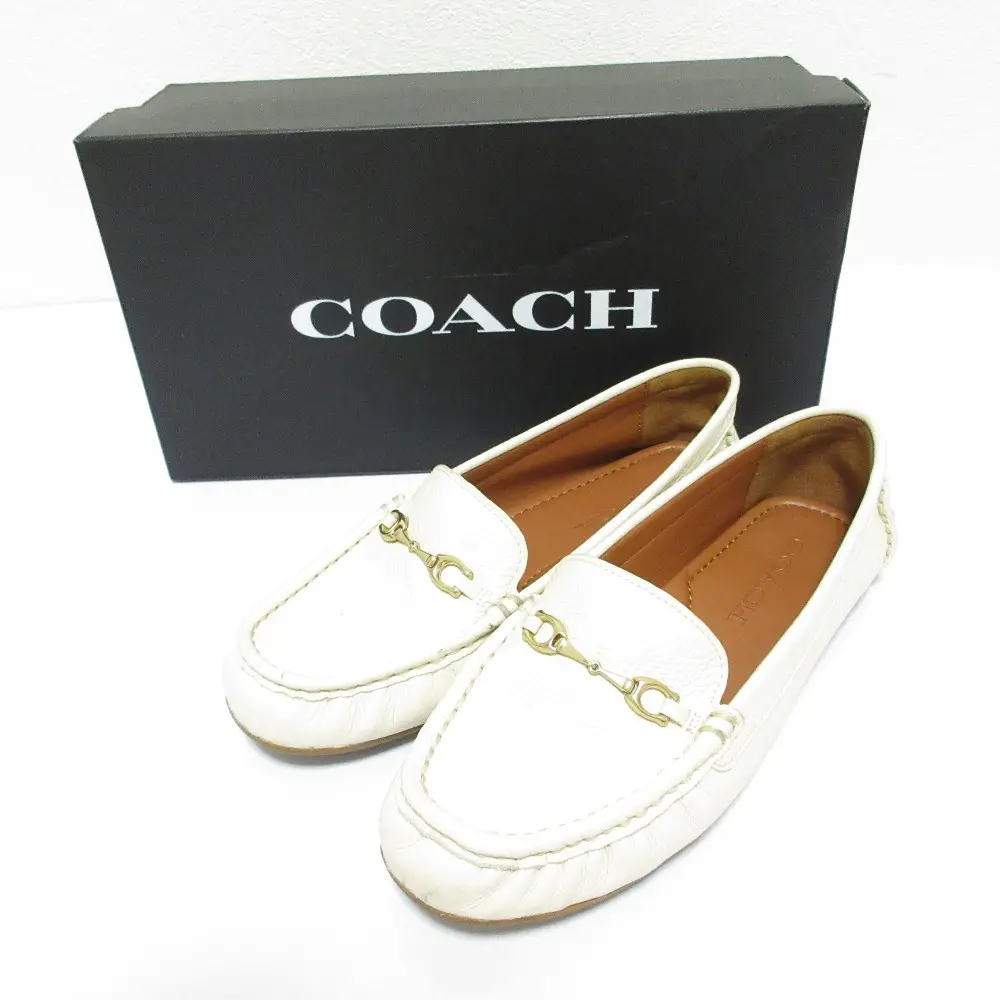 COACH コーチ メイビス レザー ビットローファー フラットシューズ 5.5 約23cm オフホワイト
