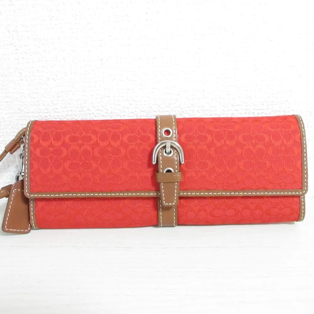 COACH コーチ ミニシグネチャー キャンバス ソーホー ストラップ付き ロングウォレット 長財布 オレンジ×ブラウン