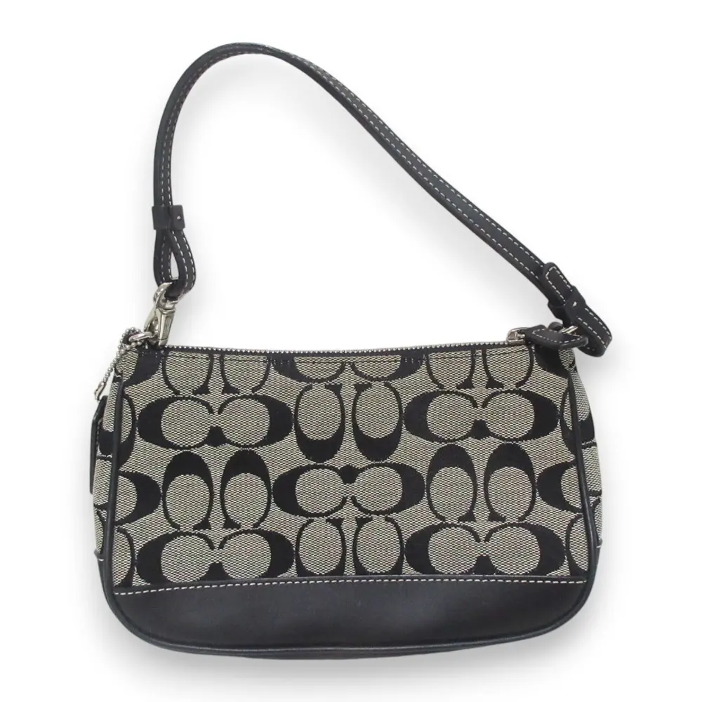 COACH コーチ シグネチャー キャンバス レザー アクセサリーポーチ ハンドバッグ 6094 ブラック×ベージュ系