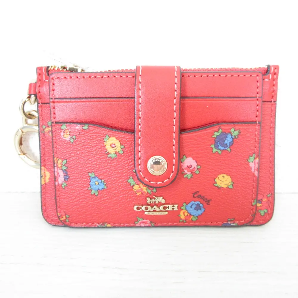 COACH コーチ ミニ ヴィンテージ ローズ プリント アタッチメント カードケース コインケース 小銭入れ パスケース C9933 レッド