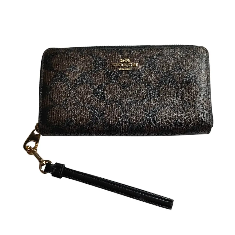 COACH コーチ シグネチャー ラウンドファスナー ロングウォレット 長財布 ストラップ付き CC4452 ブラウン