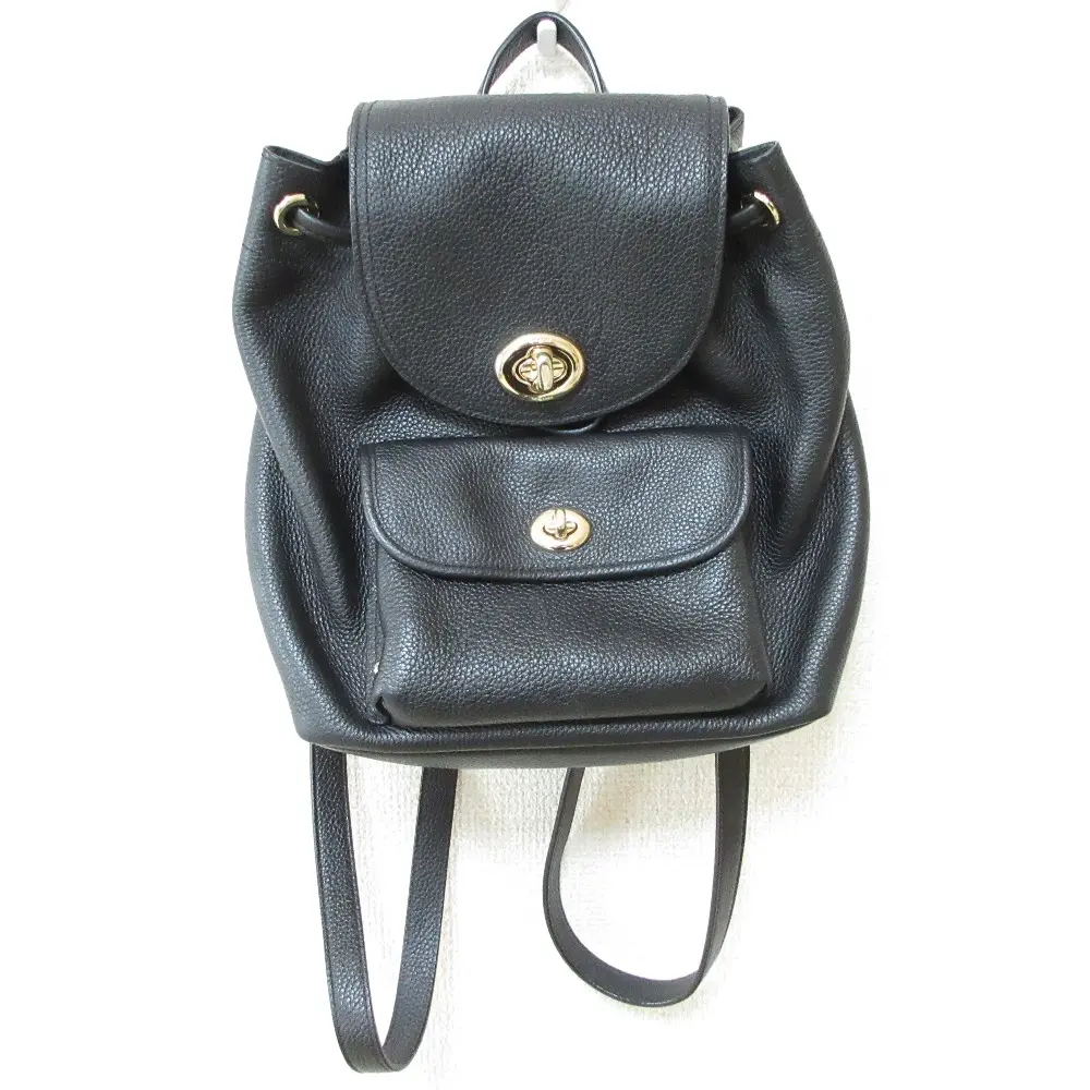 COACH コーチ Mini Turnlock Rucksack In Polished Pebble Leather レザー ターンロック ミニリュック バックパック 37581 ブラック
