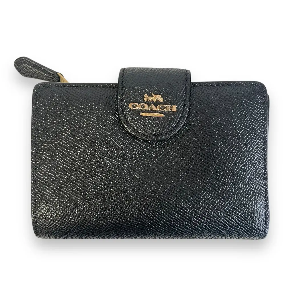 COACH コーチ ミディアム コーナー ジップ ウォレット レザー 二つ折り コンパクト ミニ財布 6390 ブラック