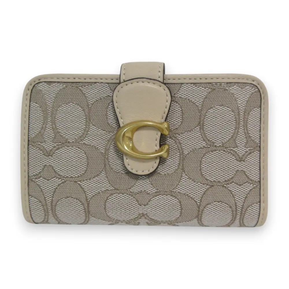COACH コーチ レザー シグネチャージャガード タビー 二つ折り財布 コンパクトウォレット CA194 ベージュ×ゴールド金具
