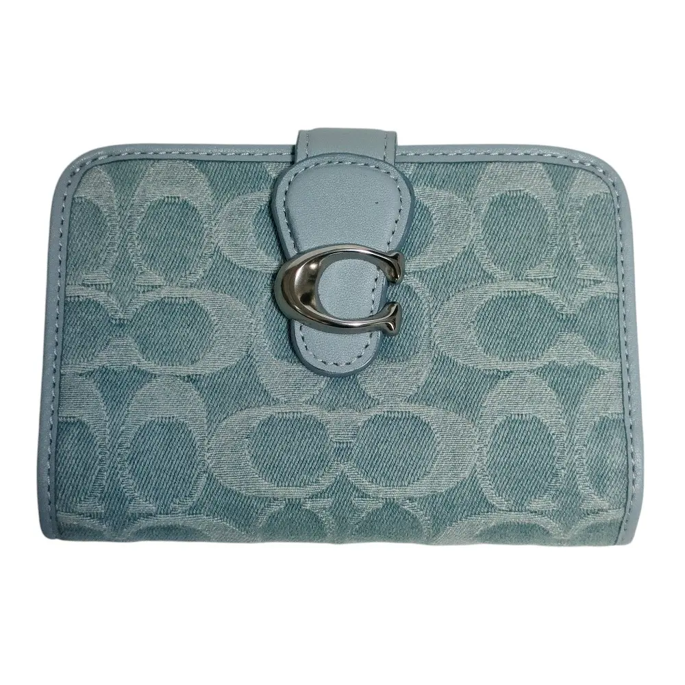 COACH コーチ タビー ミディアム ウォレット シグネチャー デニム レザーコンビ 二つ折り 財布 CJ937 ブルー