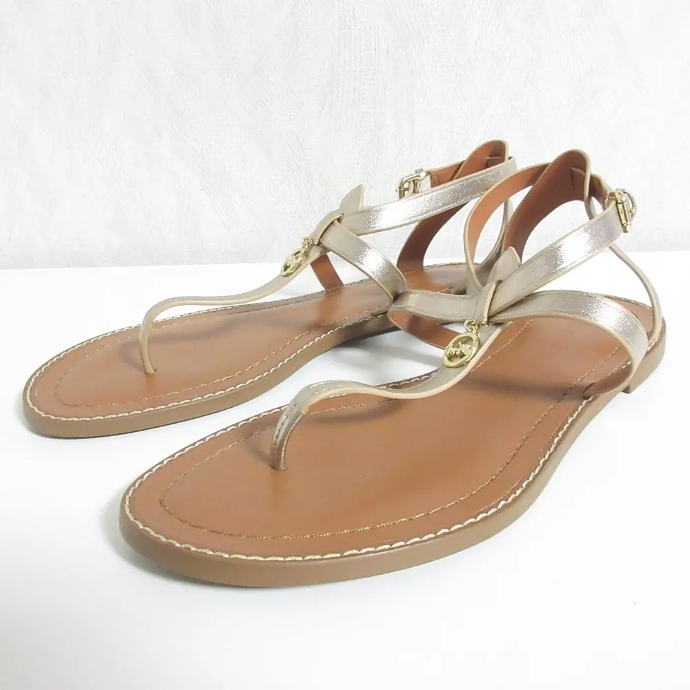 COACH コーチ LYDIA MTLE SANDAL レザー フラット トングサンダル G4856 8B 25.0cm相当 シャンパンゴールド