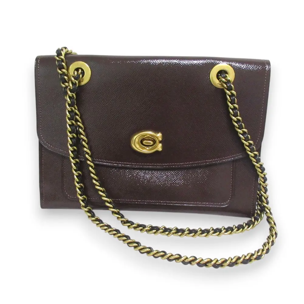 COACH コーチ パーカーパテント レザー ターンロック チェーンショルダーバッグ 31636 ブラウン ゴールド金具