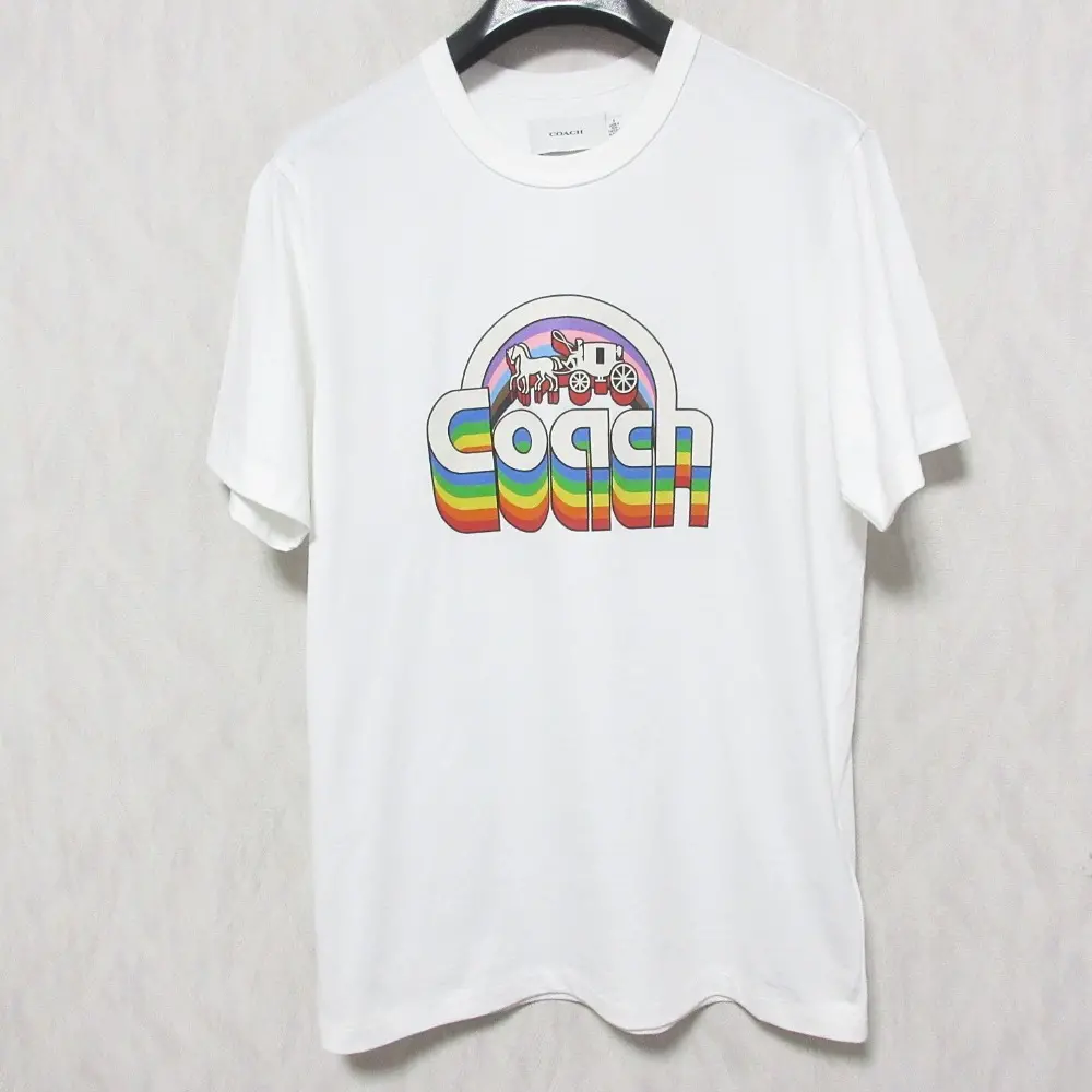 COACH コーチ レインボー ホース アンド キャリッジ Tシャツ オーガニック コットン 半袖 カットソー CA863 S ホワイト