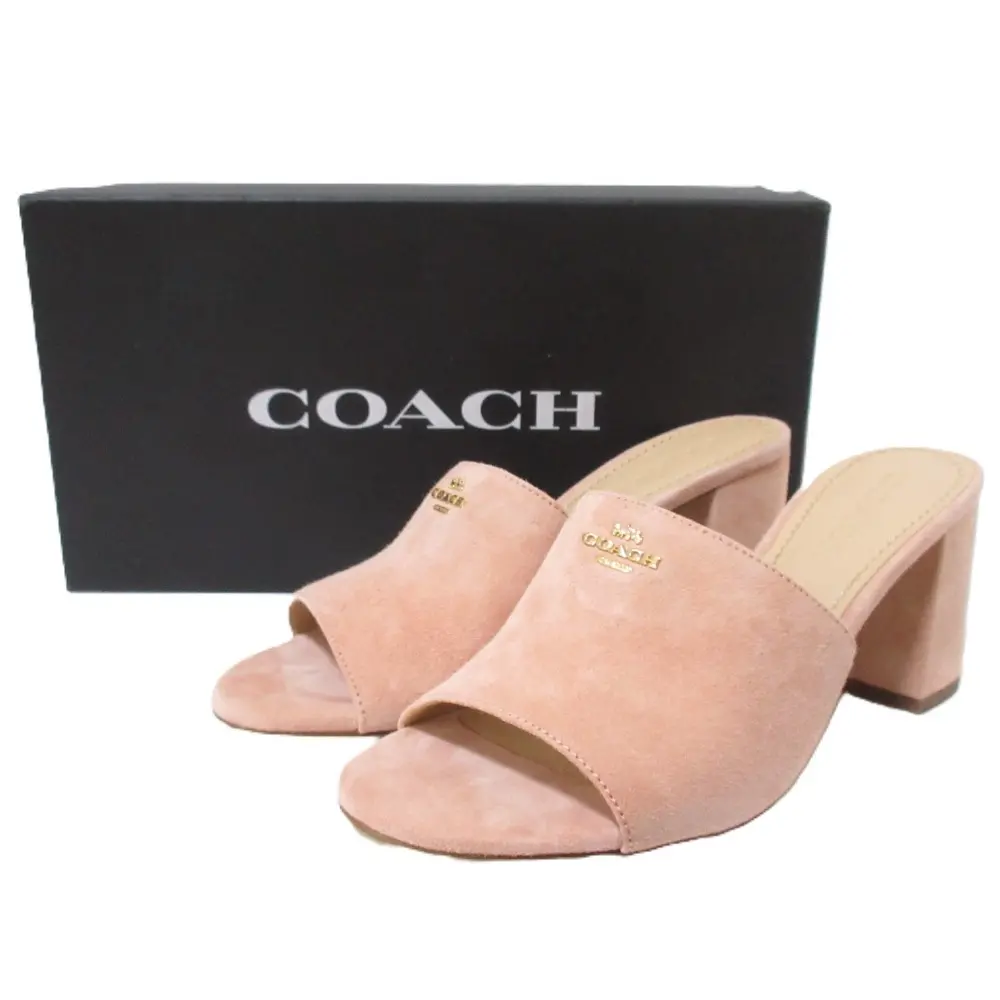 COACH コーチ ROSA 70 SDE SANDAL スエード ロゴ チャンキーヒール サンダル ミュール FG3466 サイズ7 約24cm ピンクベージュ