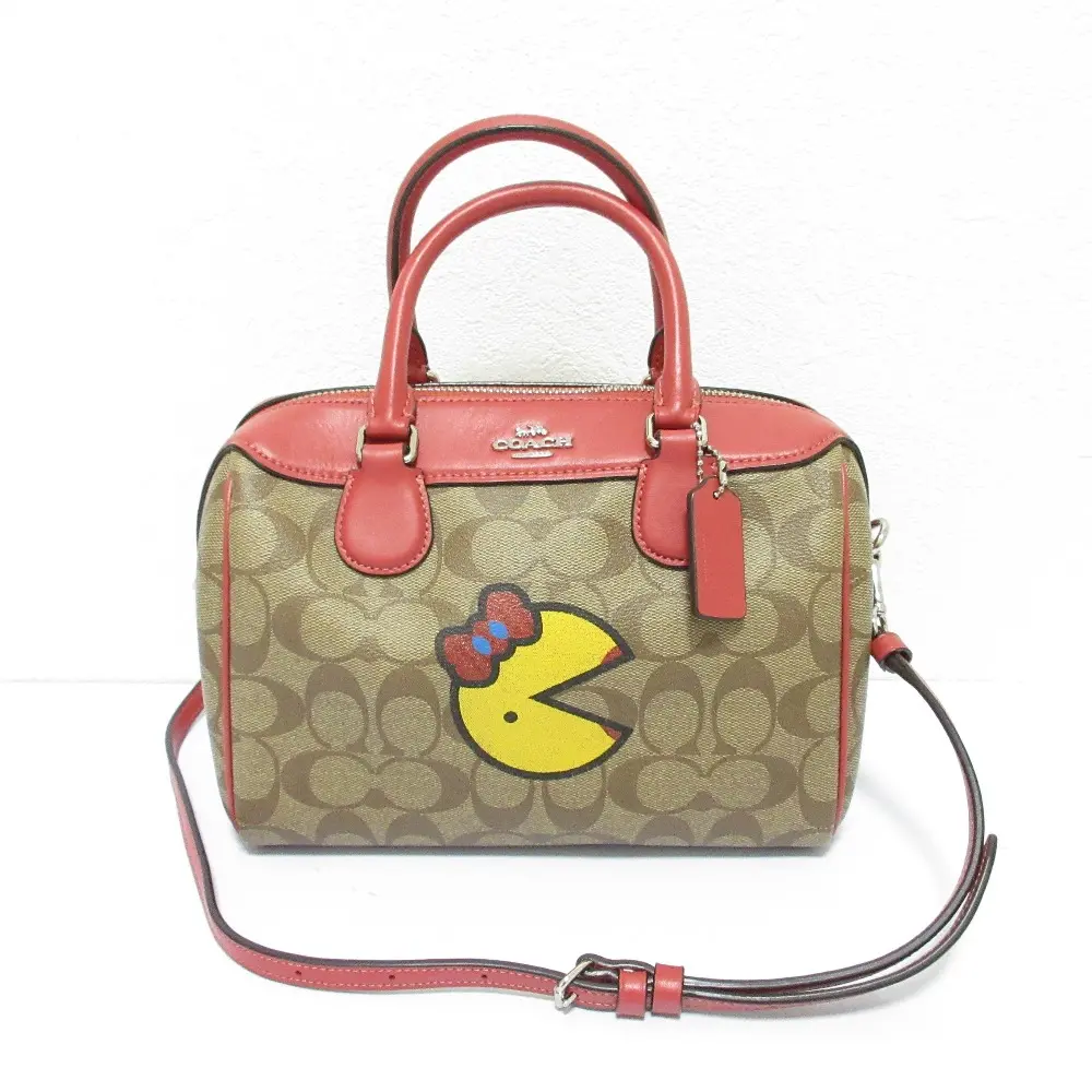 COACH コーチ ×パックマン コラボ シグネチャー 2way ミニボストン ハンドバッグ ショルダーバッグ F73670 レッド×ブラウン