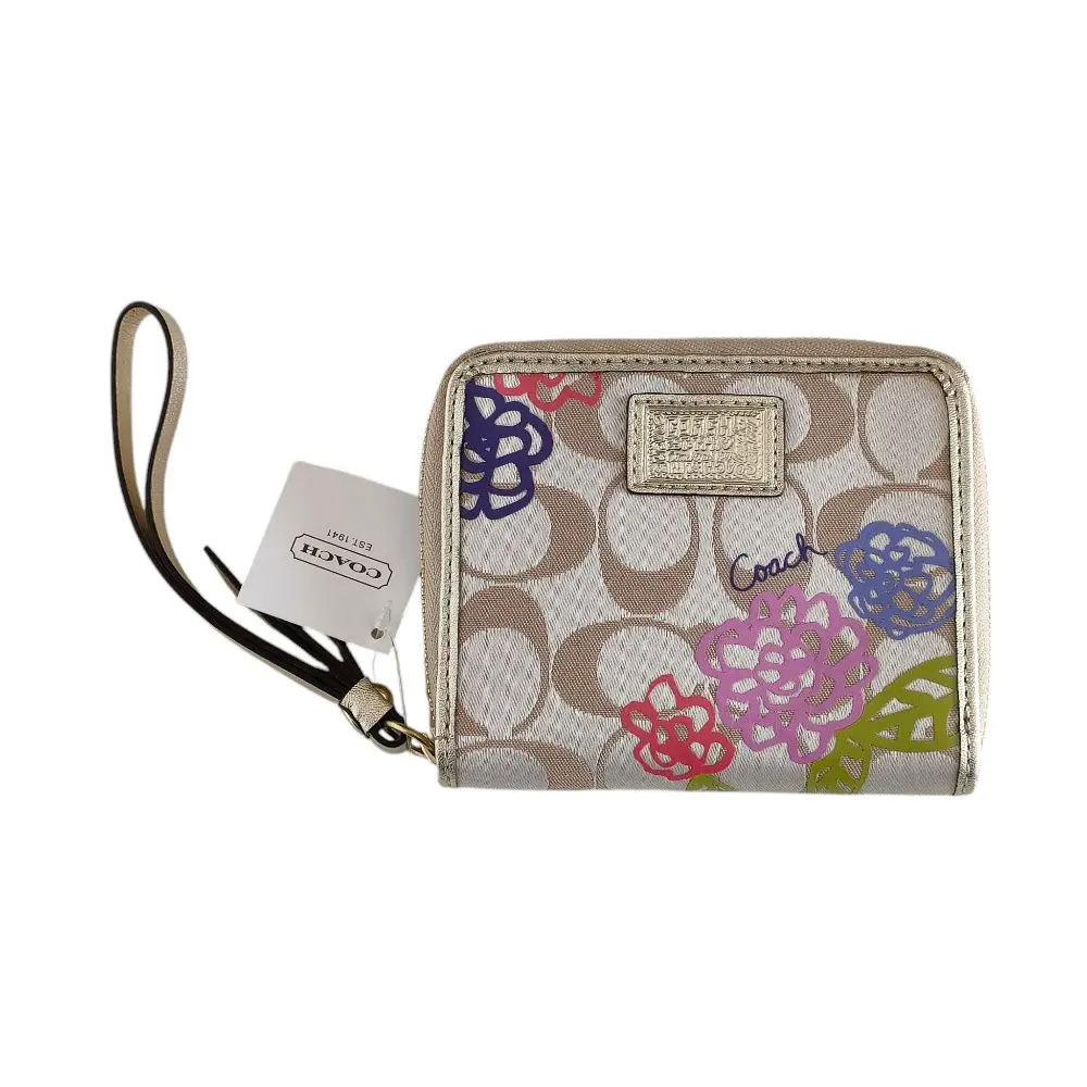 COACH コーチ ポピー シグネチャー ラウンドファスナー 二つ折り財布 コンパクトウォレット ベージュ系