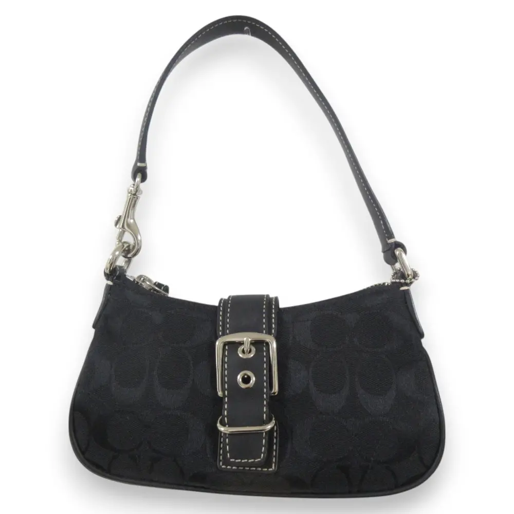 COACH コーチ シグネチャー バックル デミポーチ キャンバス アクセサリーポーチ ハンドバッグ 6362 ブラック×シルバー金具