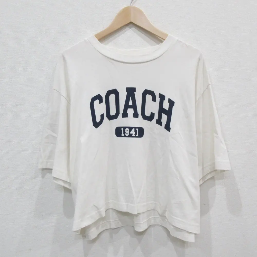 COACH コーチ ハーフスリーブ 五分袖 ショート丈 クロップド Tシャツ カットソー L ホワイト