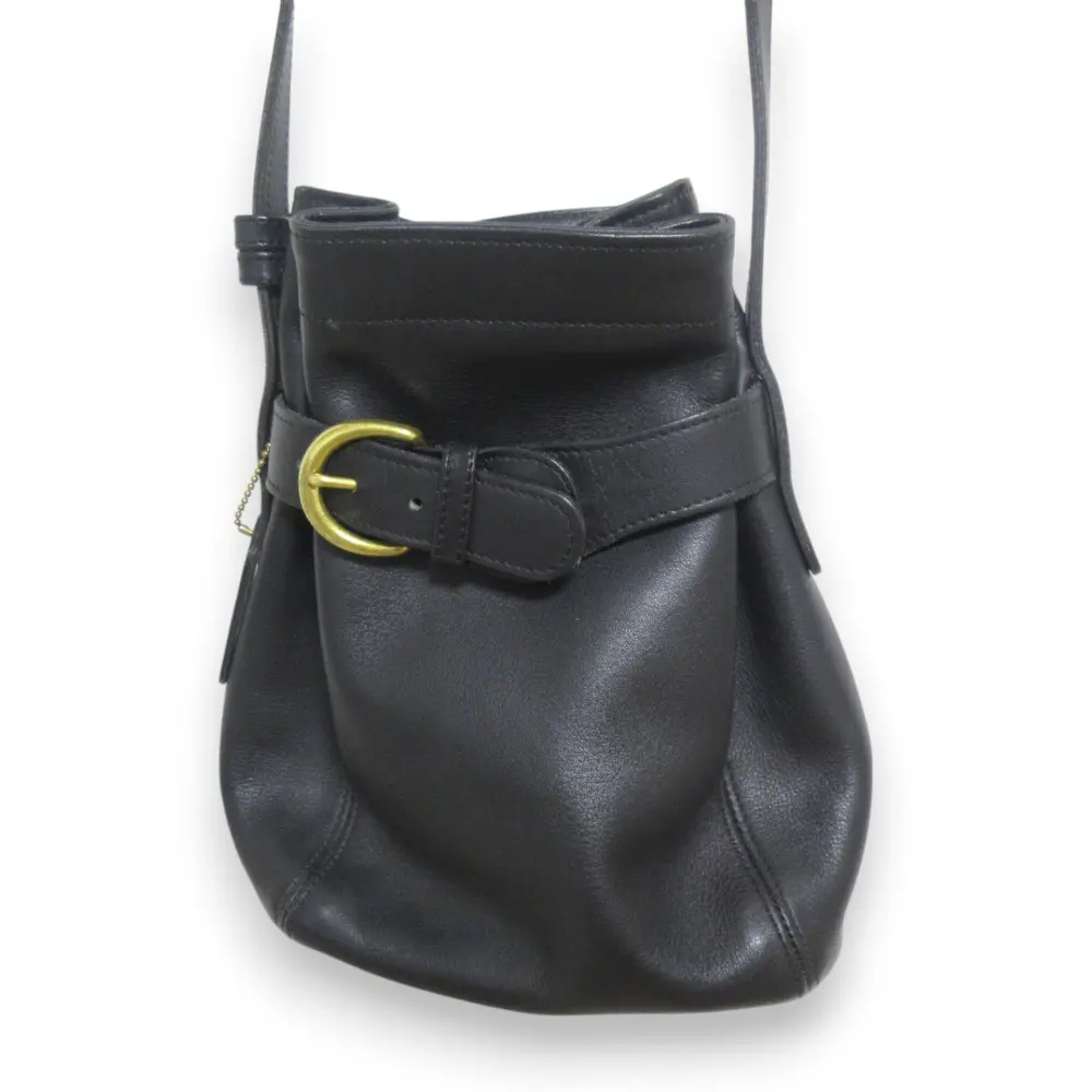 COACH オールドコーチ ヴィンテージ グローブレザー ベルトデザイン 巾着 ショルダーバッグ 4156 ブラック×ゴールド金具