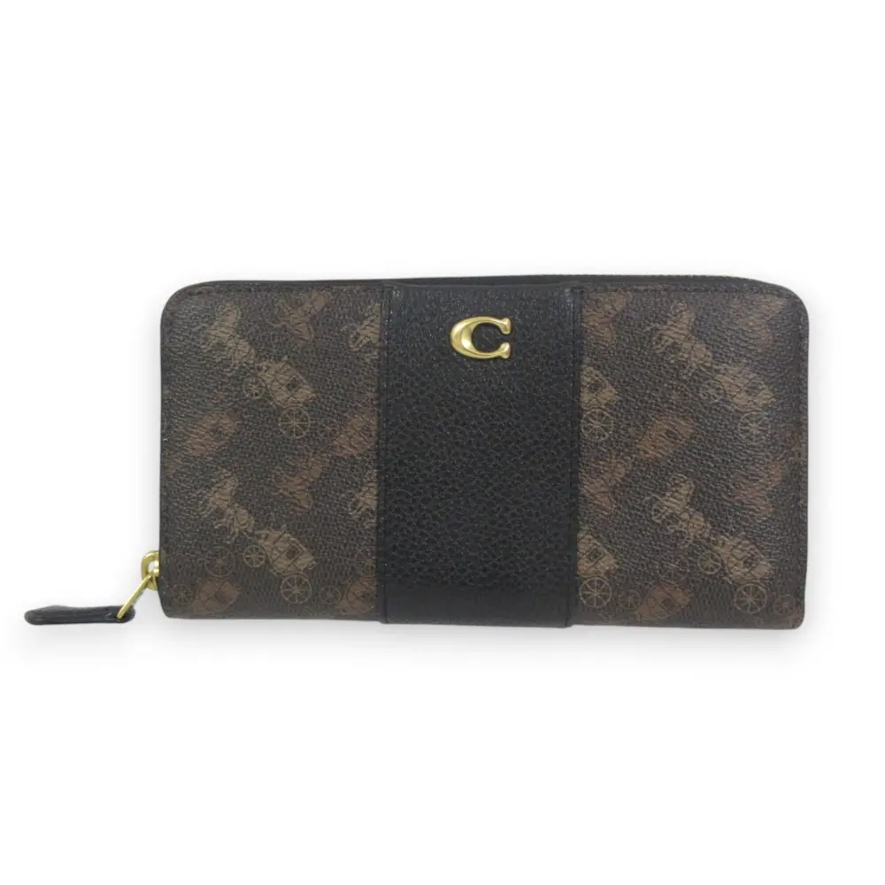COACH コーチ アコーディオン ホース＆キャリッジ プリント レザー ラウンドジップ 長財布 ロングウォレット CI212 ブラウン系