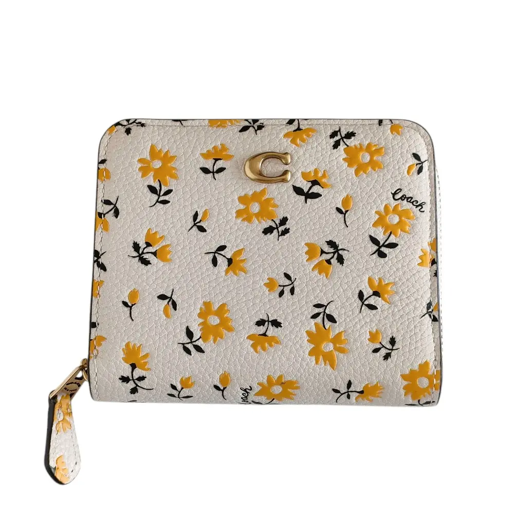 COACH コーチ ビルフォールド ウォレット フローラル プリント レザー 花柄 二つ折り財布 CR555 イエロー×ホワイト