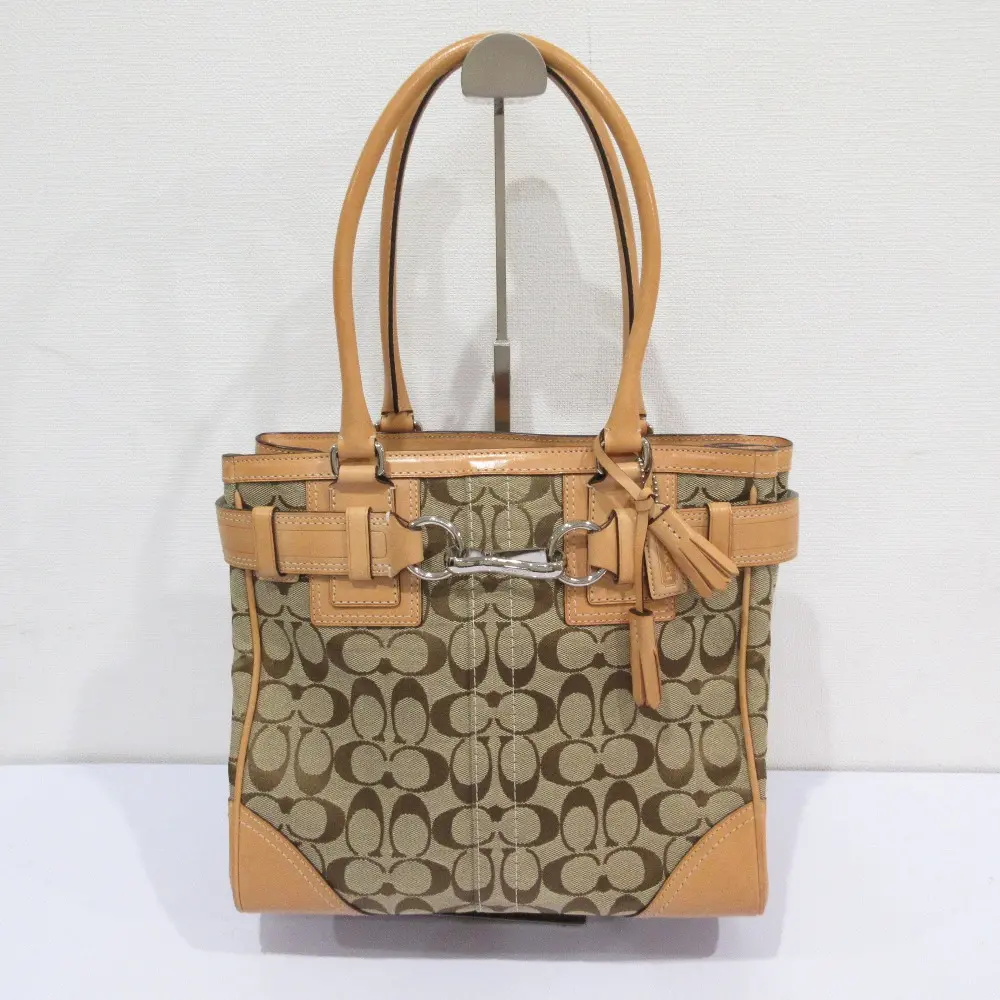 COACH コーチ シグネチャー柄 キャンバス レザー ハンドバッグ トートバッグ 10247 ベージュ