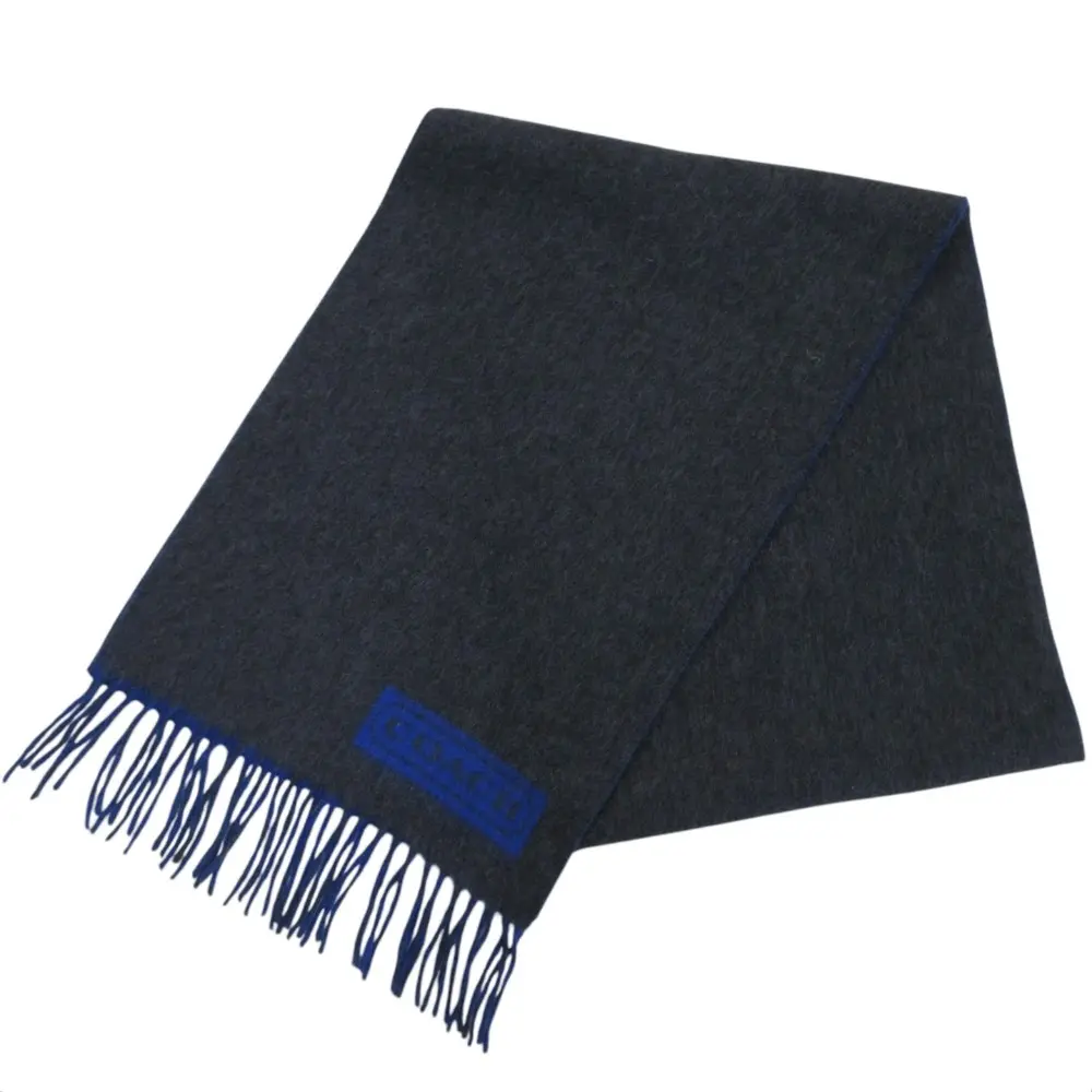 COACH コーチ カシミヤ100％ リバーシブル マフラー ブルー チャコールグレー