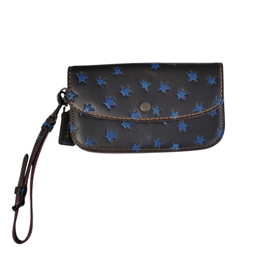 COACH コーチ レザー スター 星柄 リストレット 長財布 ロングウォレット 25535 ブラック×ネイビー