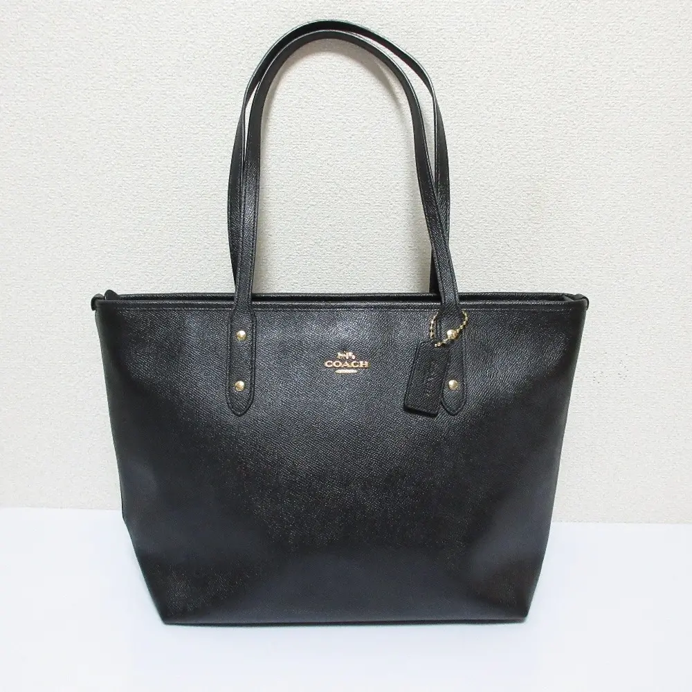 COACH コーチ  クロスグレイン レザー シティー ジップ トップ トートバッグ F58846 ブラック