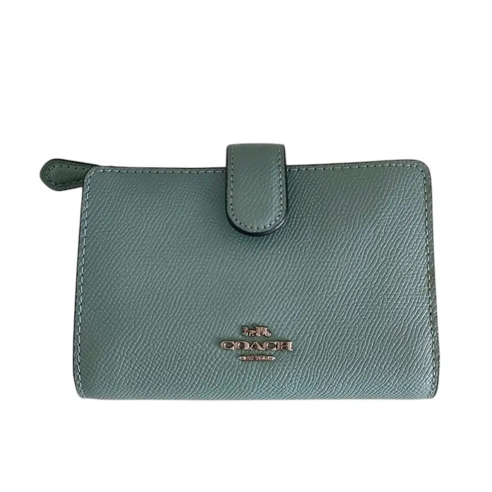 COACH コーチ レザー メタルロゴ コーナージップ ミディアムウォレット 二つ折り財布 27968 ブルー