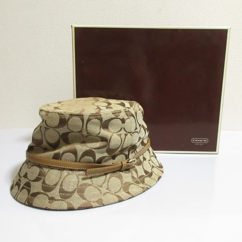 Coach コーチ シグネチャーキャンバス バケットハット サイズP/S ブラウン ベージュ