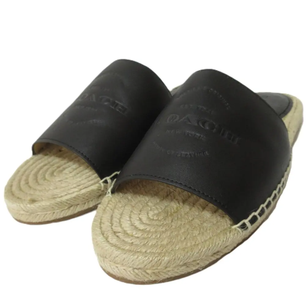 COACH コーチ ケイリン エスパドリーユ レザー ジュート ロゴ スライドサンダル CI033 サイズ7 約24cm ブラック
