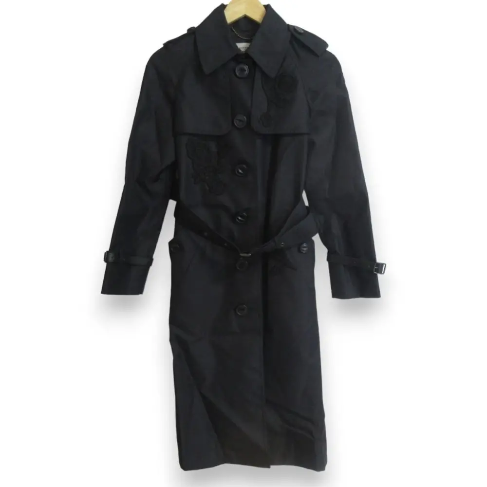COACH コーチ Embellished Trench Coat フラワー刺繍 エルボーパッチ ベルテッド トレンチコート 38429 サイズ2 ブラック