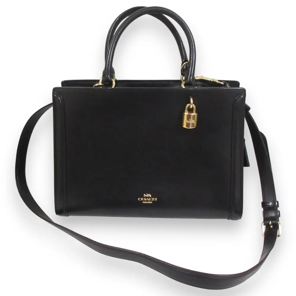 COACH コーチ ゾーイ レザー 2Way ハンドバッグ ショルダーバッグ F49500 ブラック×ゴールド金具