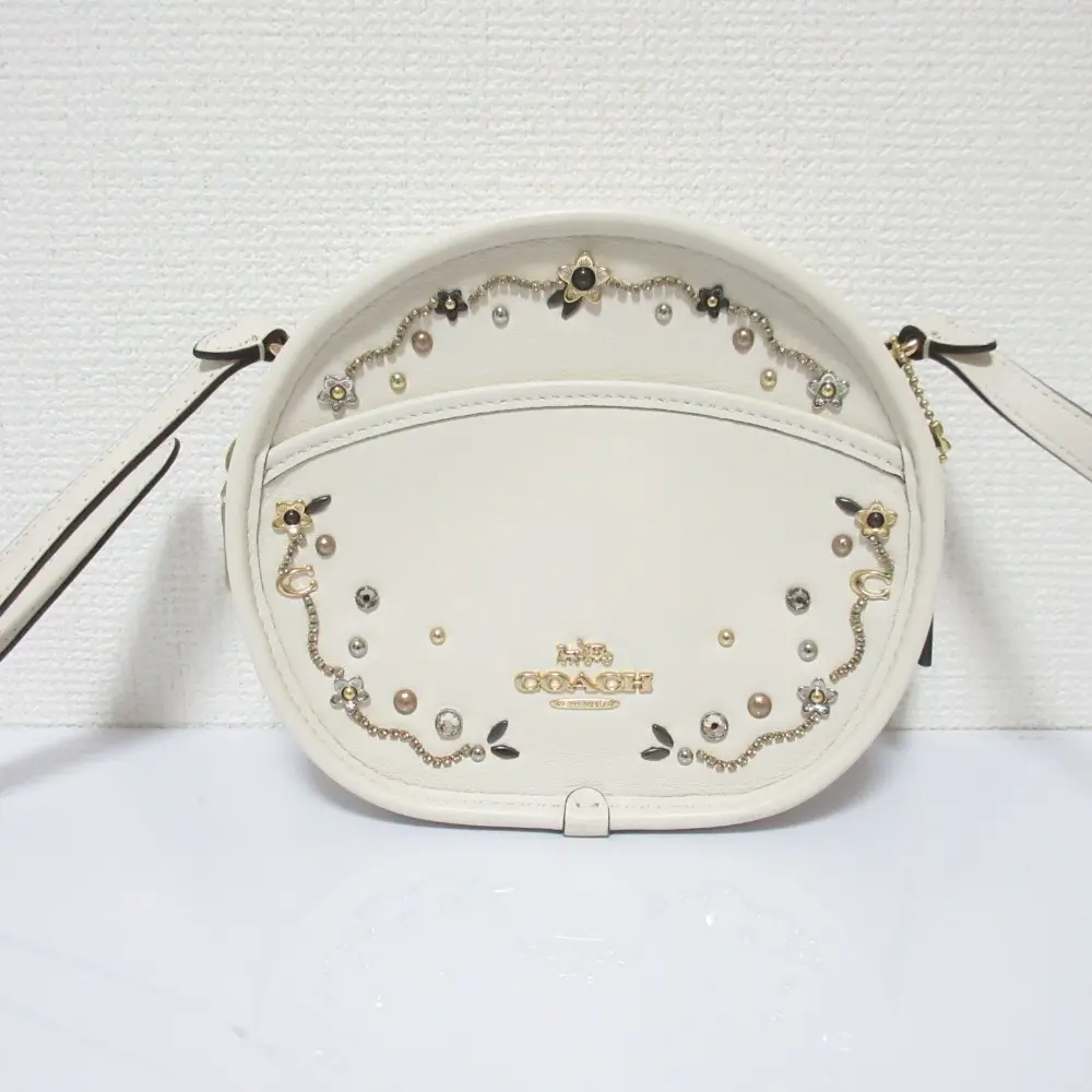 COACH コーチ キャンティーン スタッズ装飾 ラウンド型 レザー ショルダーバッグ F48732 ベージュ