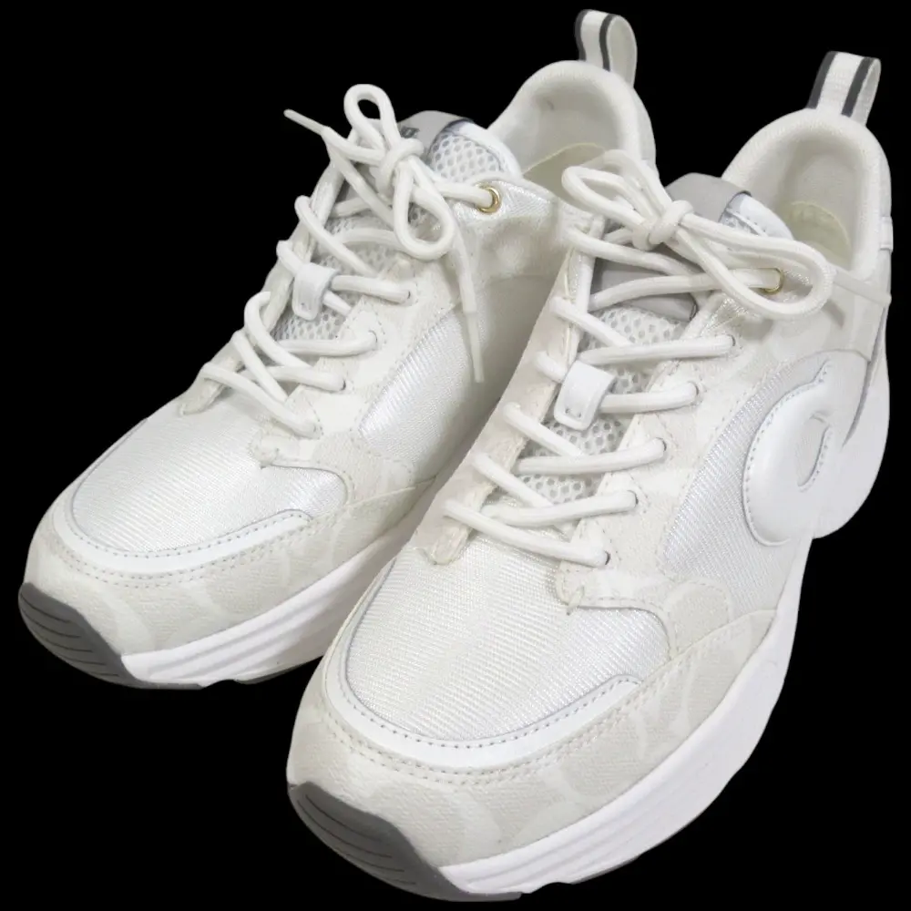 COACH コーチ C275 シグネチャー テック ランナー キャンバス スニーカー CI071 24cm EU37.5 ホワイト