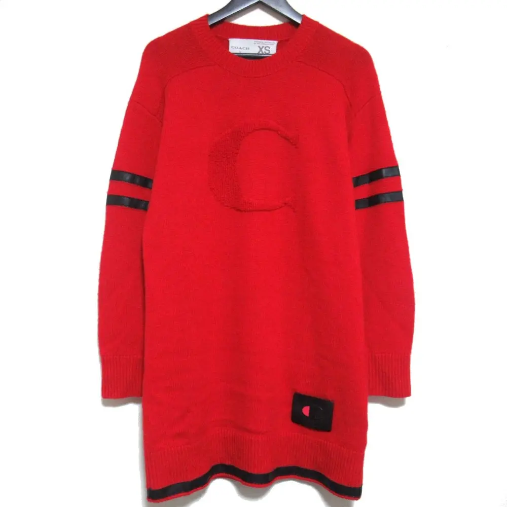 COACH×Champion コーチ×チャンピオン コラボ ウール カシミヤブレンド 長袖 ひざ丈 ニットワンピース 3410 XSサイズ レッド