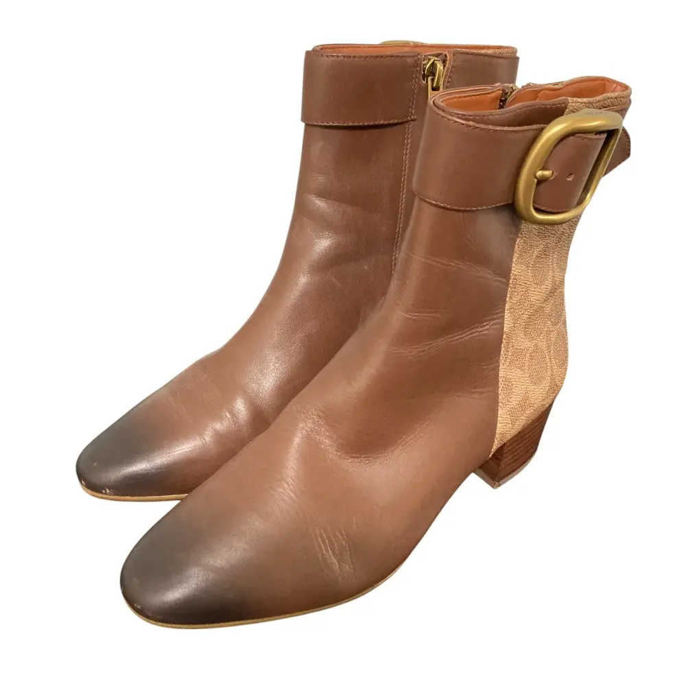 COACH コーチ レザー シグネチャーコンビ ショートブーツ 7C 約24cm ブラウン系