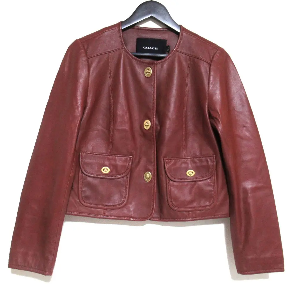 COACH コーチ カーディ ターンロック ラムレザー ノーカラージャケット C9149 Sサイズ ボルドー