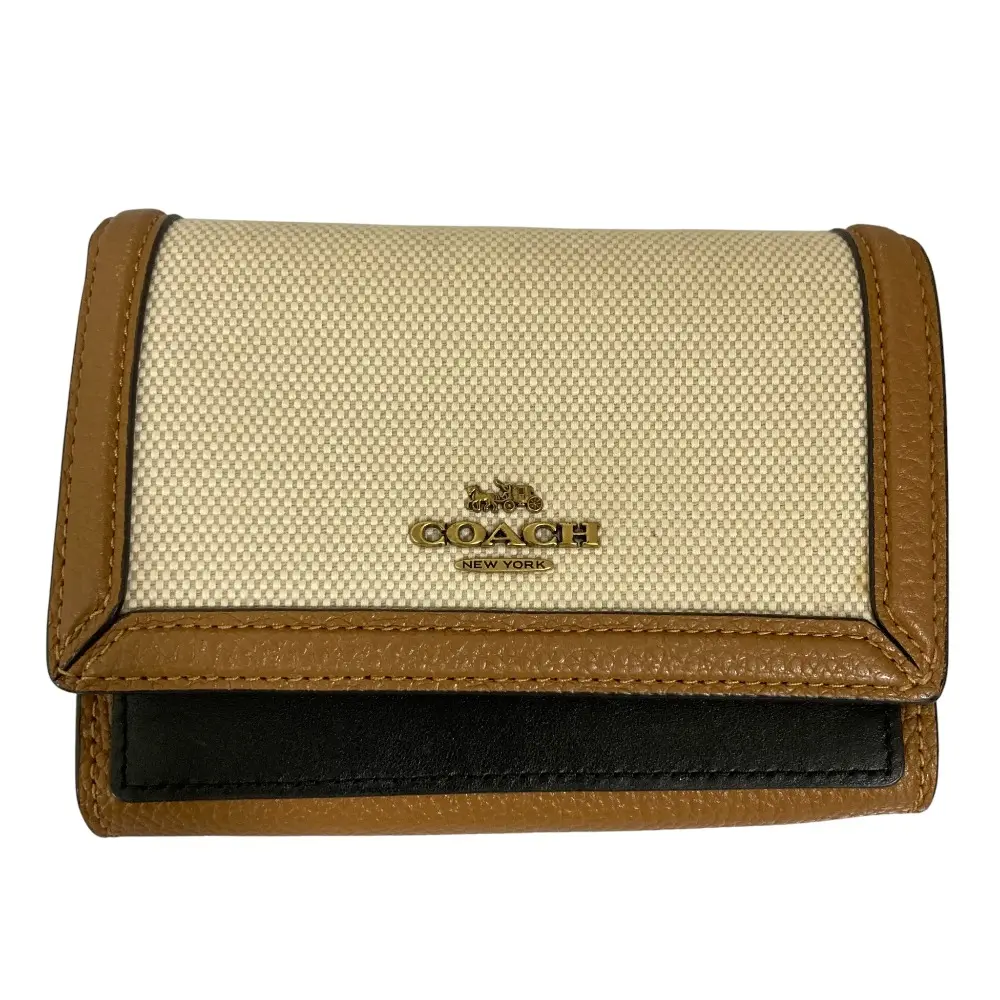 COACH コーチ 二つ折り財布 コンパクトウォレット 91755 ベージュ ブラウン