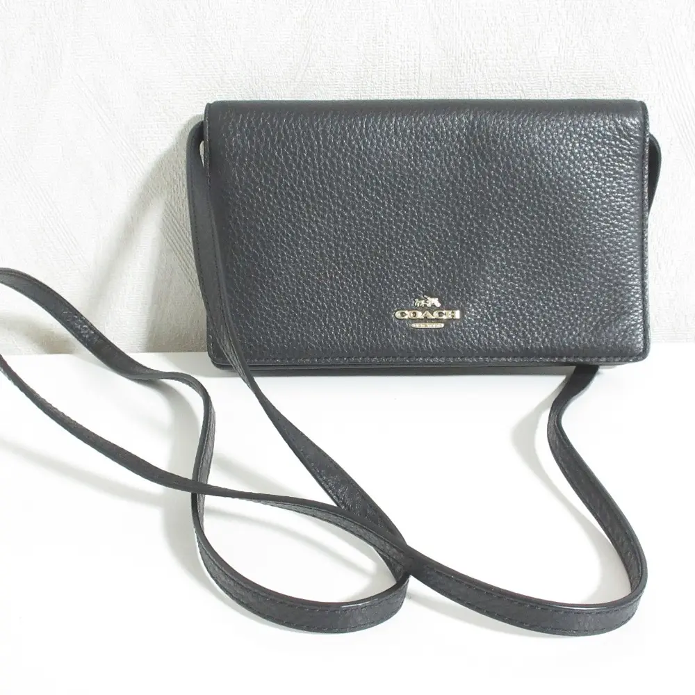 COACH コーチ シュリンクレザー ショルダーウォレット ショルダーバッグ ブラック