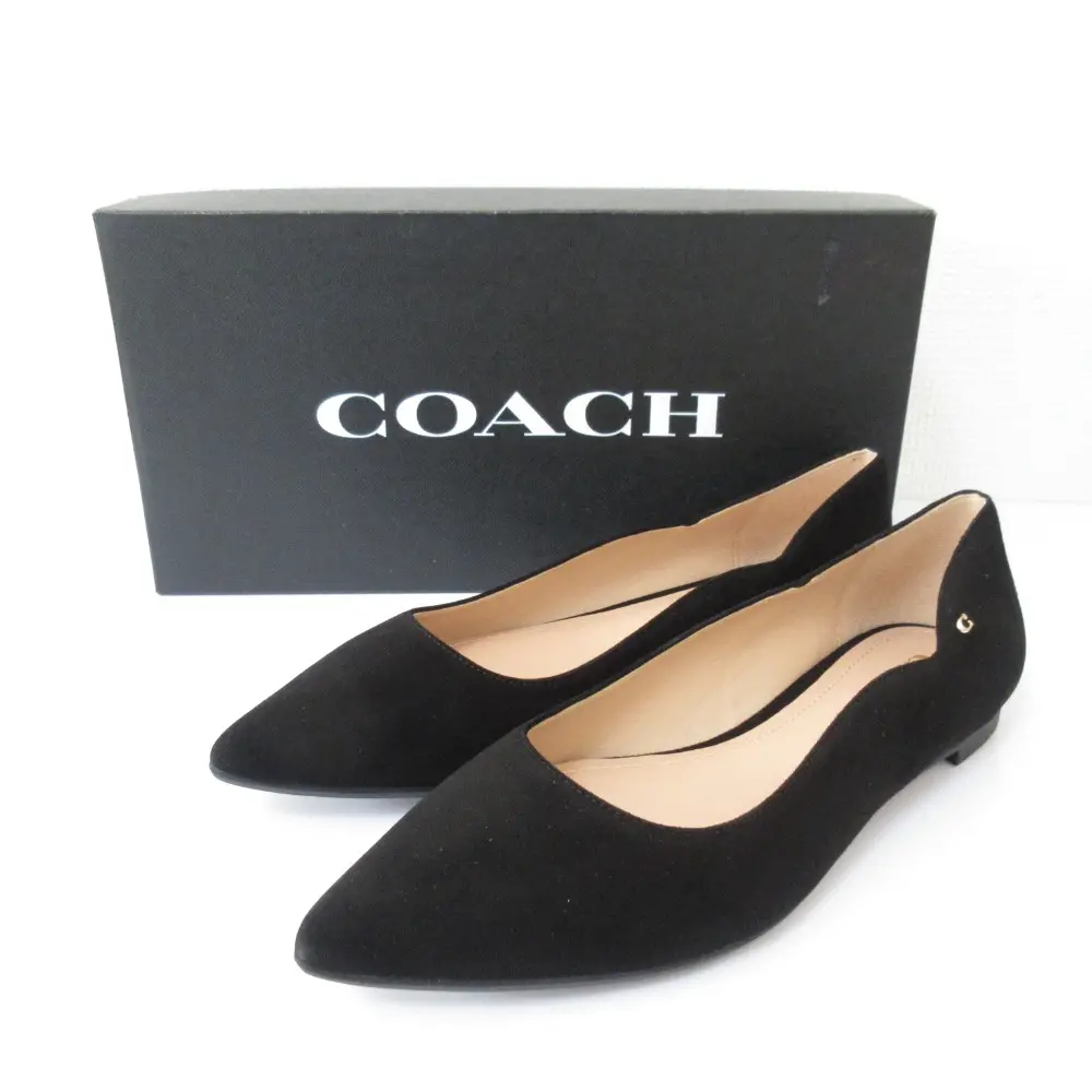 COACH コーチ VIERRA SUEDE SKIMMER ポインテッドトゥ パンプス フラットシューズ サイズ6.5C 約23.5cm ブラック