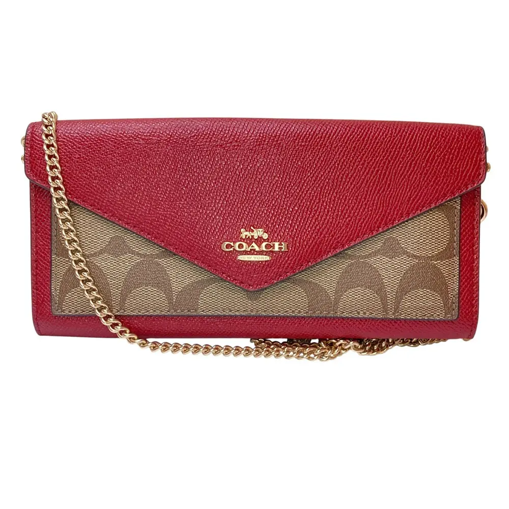 COACH コーチ シグネチャー柄 ショルダーウォレット レッド