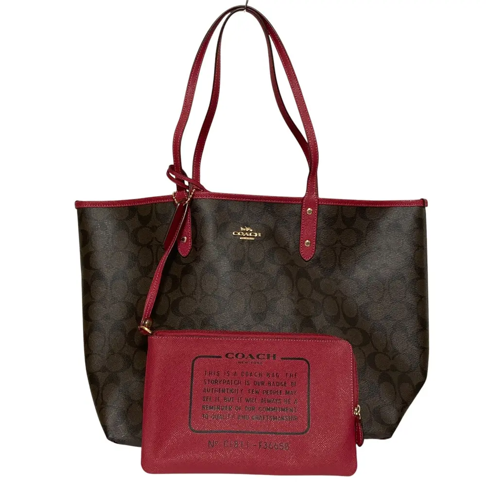 COACH コーチ PVC シグネチャー ポーチ付き トートバッグ F36658 ブラウン