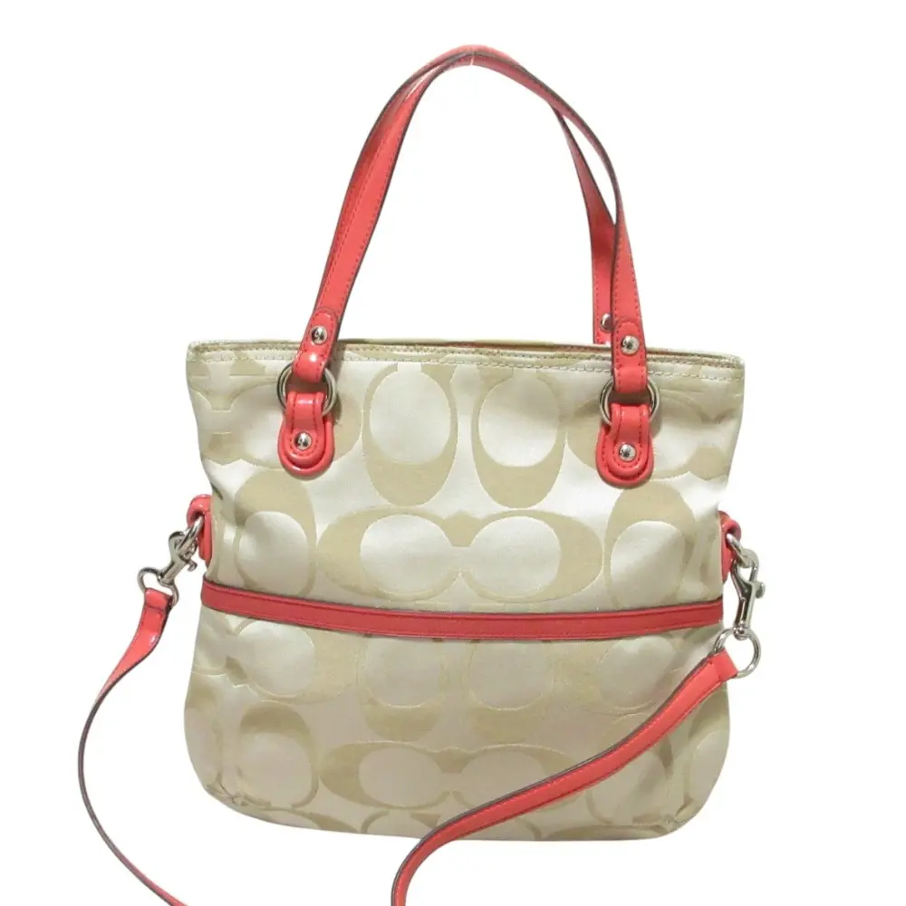 COACH コーチ シグネチャー 2WAY ショルダーバッグ ハンドバッグ 19862 ベージュ コーラルピンク